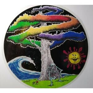 Grateful Dead Vintage Original Car Window Decal Skeleton Smoking Rainbow Tree